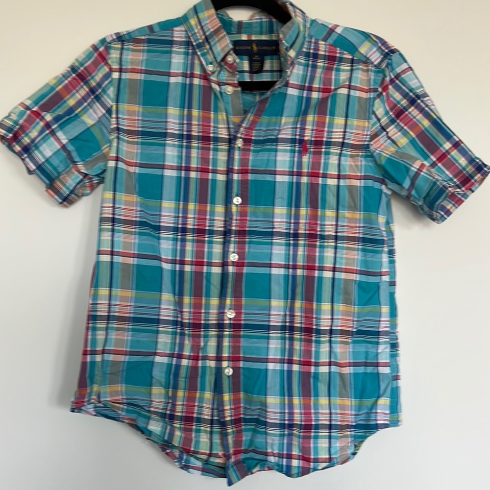 Boys Ralph Lauren short sleeve button down plaid shirt size medium
